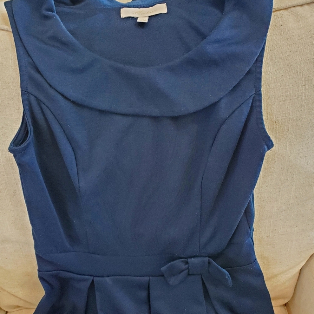Navy Blue Dress Blouse with waist bow and ruffles